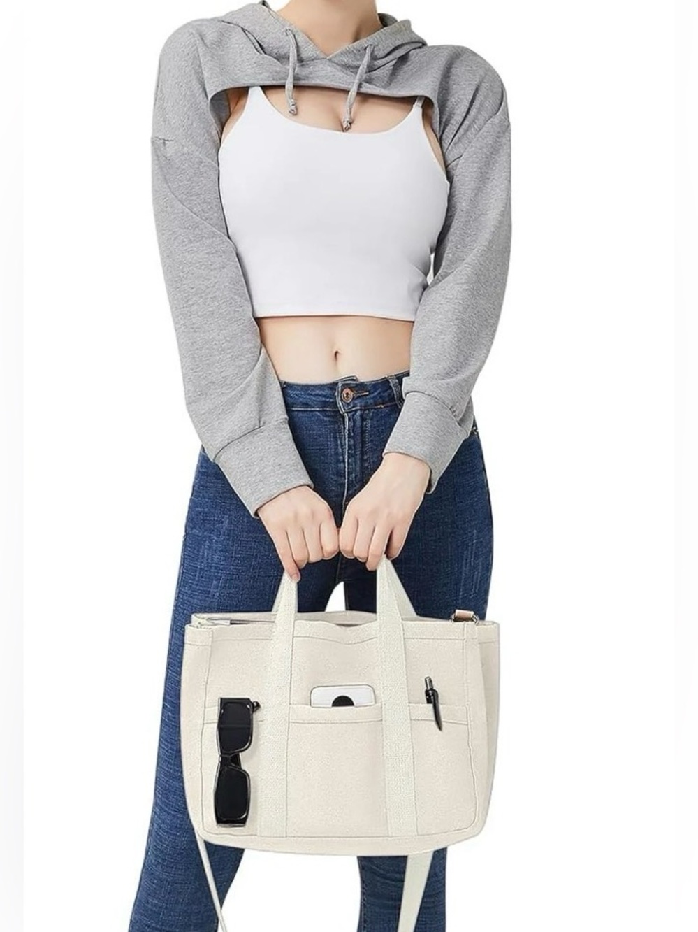 CANVAS CROSSBODY TOTE OR Large Capacity Multi Pocket Handbag INSERT FOR TOTE NEW - Picture 11 of 13